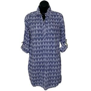 Roberta Roller Rabbit Women's Ikat Print 3/4 Sleeve Shirt Dress Tunic S Blue